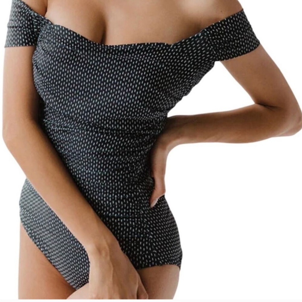 Albion Black & White Off-Shoulder One-Piece Swim